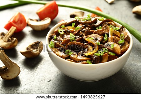 Healthy vegan curry- organic mushroom pepper fry -Indian traditional recipes.