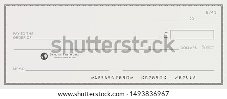 Blank bank cheque template. Check from checkbook. Royalty-Free Stock Photo #1493836967