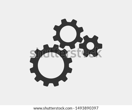 Metal gears and cogs vector. Gear icon flat design. Mechanism wheels logo. Cogwheel concept template. Royalty-Free Stock Photo #1493890397