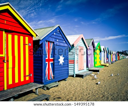 Bathing boxes at Brighton beach Royalty-Free Stock Photo #149395178