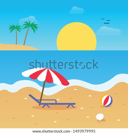 Vector of summer flat design on the beach