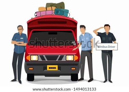 vector of red minibus driver and red minibus public car tour atrraction at chiang mai in thailand