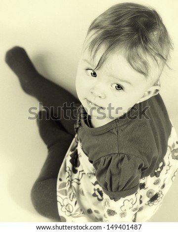 Baby girl portrait sepia