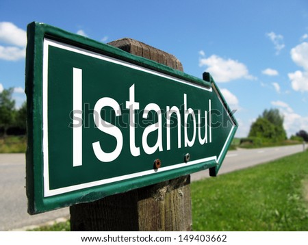 Istanbul signpost along a rural road