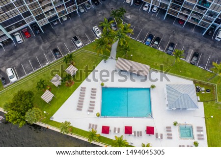 Aerial photo of a small square swimming pool