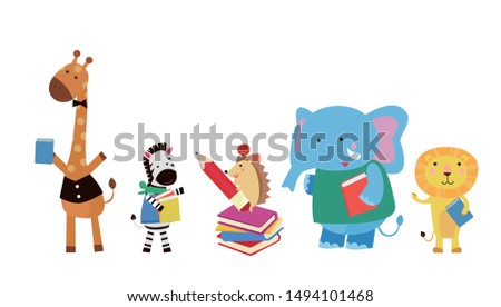 Animals and books,cute illustration vector