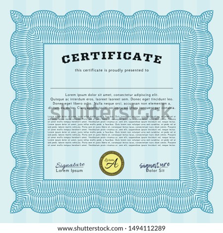 Light blue Diploma. Superior design. Detailed. With quality background. 