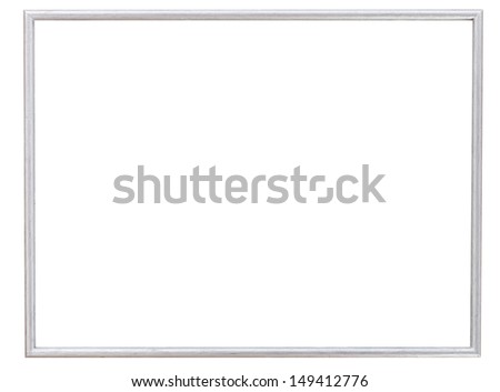 simple modern silver narrow picture frame with cutout canvas isolated on white background