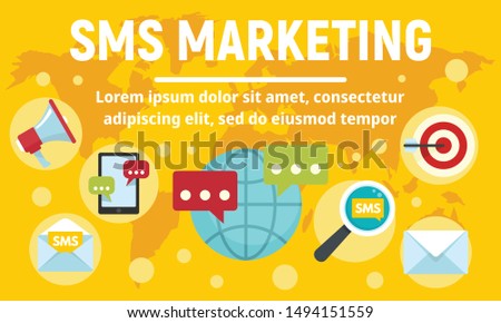 Global sms marketing concept banner. Flat illustration of global sms marketing vector concept banner for web design