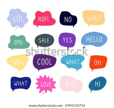 Bubble talk phrases. Online chat clouds with different words comments information shapes vector