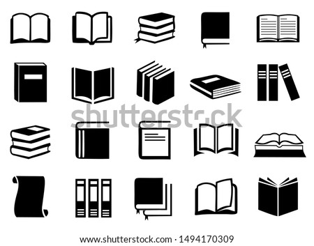 Book icon set vector, Book symbol illustration collection in black and white color design