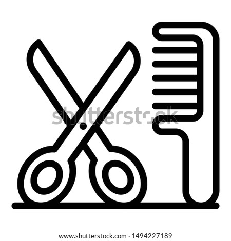 Scissors and comb icon. Outline scissors and comb vector icon for web design isolated on white background