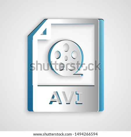 Paper cut AVI file document. Download avi button icon isolated on grey background. AVI file symbol. Paper art style. Vector Illustration
