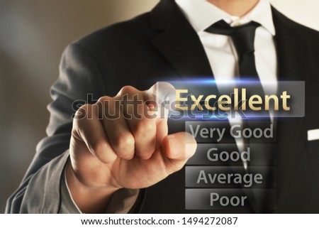 Customer service evaluation, a businessman checking performance list on visual screen