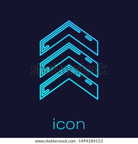 Turquoise line Military rank icon isolated on blue background. Military badge sign.  Vector Illustration