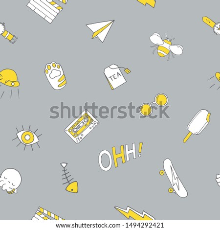 Seamless pattern with patch doodles. Vector illustration.