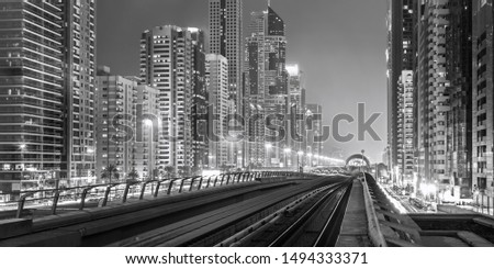 Metro railway and fully automated metro in modern and luxury Dubai city, United Arab Emirates