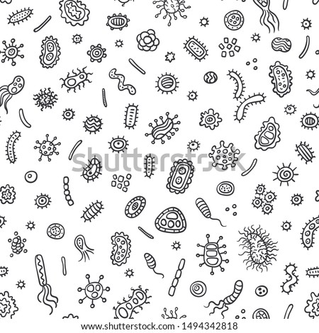 Bacteria and germs outline pattern, micro-organisms disease-causing objects, different types, bacteria, viruses background. Bacteria microbes and viruses pattern. Microscopic bacterium and bacillus
 Royalty-Free Stock Photo #1494342818