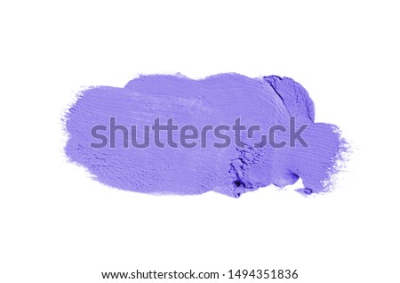 Smear and texture of lipstick or acrylic paint isolated on white background. Stroke of lipgloss or liquid nail polish swatch smudge sample. Element for beauty cosmetic design. Violet color