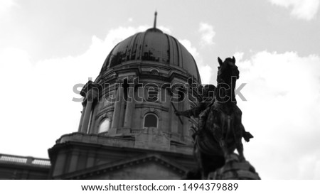Buda Castle and equestrian statue of Prince Eugene of Savoy in Budapest, Hungary.