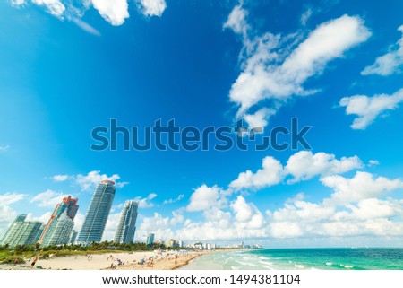 Blue sky over beautiful Miami Beach shore, USA