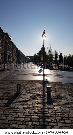 road sign - crosswalk with sunlight on a sunny monrning in moscow