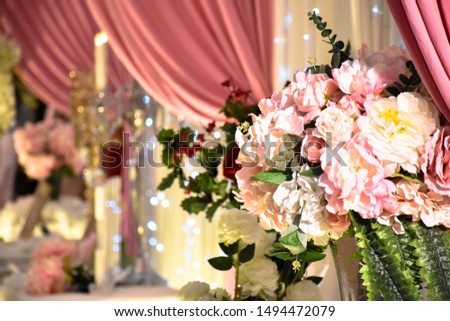 Pastic flowers bouquet arrange for wedding decoration element.