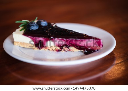 Blueberry cheesecake in macro photography