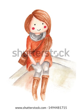cute little girl illustration of watercolor