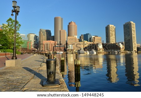 Boston Harbor and Financial District's skyline, Boston, MA, USA