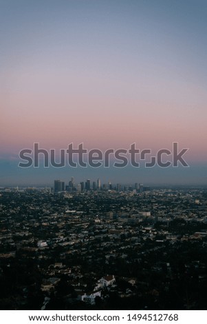 View of downtown Los Angeles at sunset, from Griffith Observatory, in Los Angeles, California