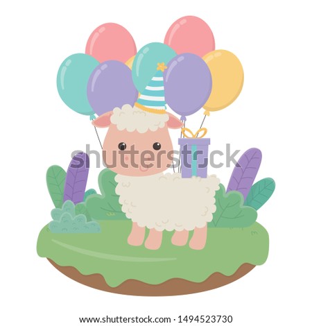 Sheep cartoon with happy birthday icon design