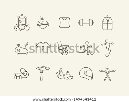Sport and diet line icon set. Soccer, game, competition. Activity concept. Can be used for topics like football, training, activity