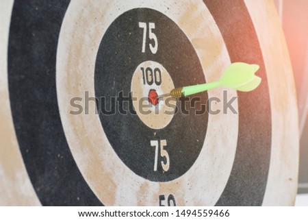 Symbol of goal. Darts arrows the target center (selective focus). Business concept 