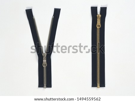 Metal zippers for clothing white background