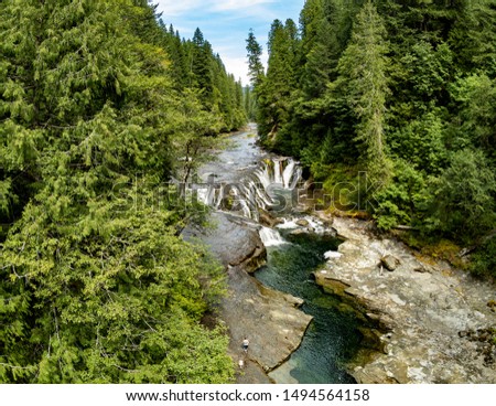 Wonderful aerial pictures of Middle Lewis Falls on the rugged Lewis River in Skamania County and the Gifford Pinchot National Forest in Washington State.