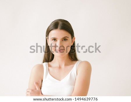 Brunette woman natural hair long casual portrait