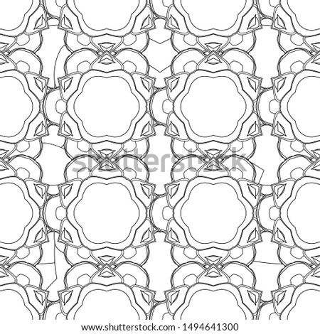 Abstract elegance vector seamless pattern with flowers in white and black colors.