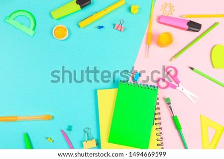 School stationery on color background. Back to school creative  Image 