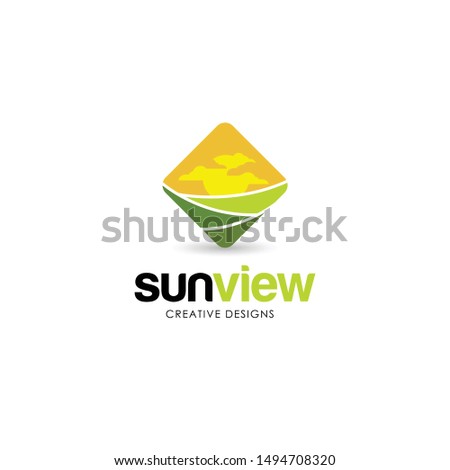 sunset sunrise diamond sun view landscape logo art vector illustration