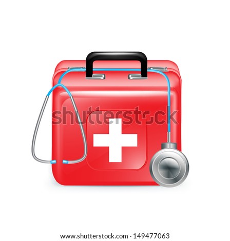 emergency aid case and stethoscope isolated