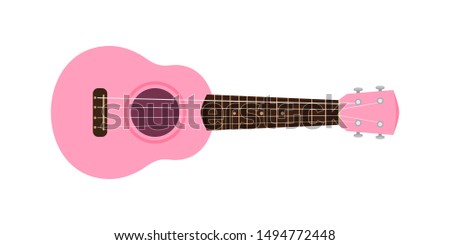 ukulele cute pink pastel isolated on white, small ukelele pink soft color for flat icon, realistic ukelele for classical music play, ukulele classic retro style in holiday summer concept, small guitar