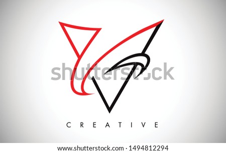 V Black and Red Letter Logo. Creative V Letter Logo Icon Design with Monogram Line Vector Illustration. V Letter Logo