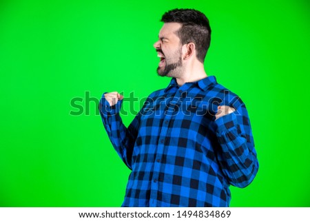 European guy making signs and symbols with croma background