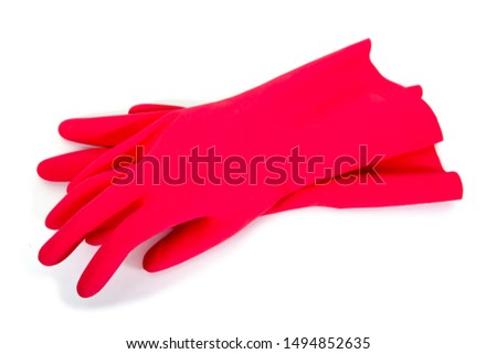 Rubber gloves isolated on white background. pair of red rubber glove isolated
