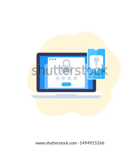 authentication in two steps, vector flat icon