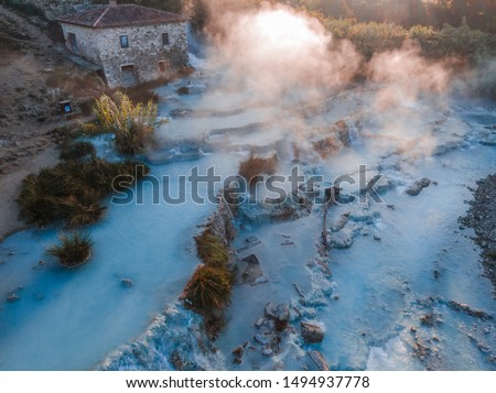 Natural spa hot spring at Saturnia, Tuscany Italy. Thermal baths. Amazing blue lagoon pools Pamukkale 