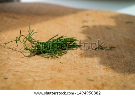 fresh dill on a wooden board for cooking
