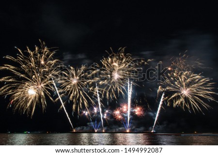 Beautiful firework display for celebration over the sea