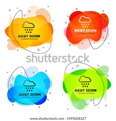 Black Cloud with rain icon isolated on white background. Rain cloud precipitation with rain drops. Set abstract banner with liquid shapes. Vector Illustration